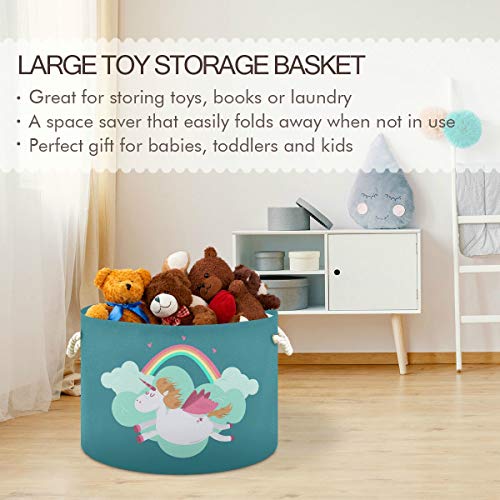 Slatka igračka jednorog ometanje okrugla platna Organizator košara za odlaganje za kantu za djecu za djecu kupaonicu za pranje rublja