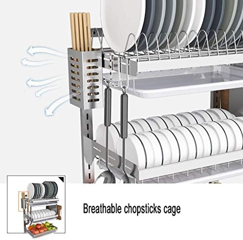 Neohija 201 nehrđajući čelik kuhinja zidna zidna stalak za odvod stalak za štapiće s kavezom, kuhinjom i policama za sjeckanje/2 sloja