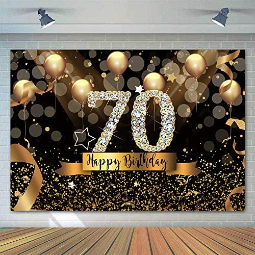 Sensfun Sparkle Gold 70. rođendanska pozadina Crni zlatni baloni Fotografska pozadina za žene Sjaj dijamant fenomenalno 70 BDAY Dekoracije