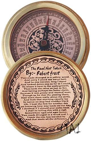Antikvarni mesing Robert Frost Pjesma kompas s kožnim kućištem