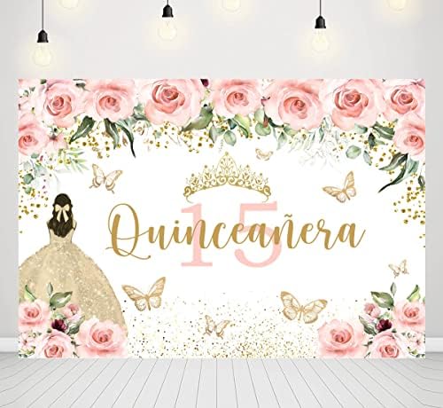 Quinceanera rođendanska pozadina za gilrs Mis Quince Anos 15. Slatki ukrasi za 16. rođendan zabave Chic Chic Cvjetna cvjetna haljina