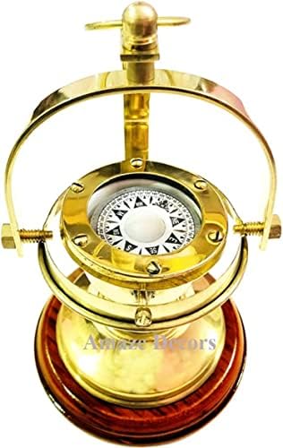 AMA Decors Mesing Gimbled Compass Nautical Brass Compass na drvenom baznom brodu Mors Compass