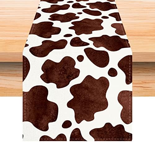 Postepeni akvarel krava za ispis stol trkač 72 inča dugačka krava stolnjaka seoska kuća barnyard životinje zapadnjačka zabava ukras