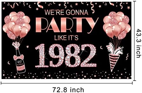 40. rođendanska pozadina ukrasa za žene, ružičasto zlato, zabavit ćemo se kao da je to 1982. znak Happy 40 rođendana, zalihe za zabavu,