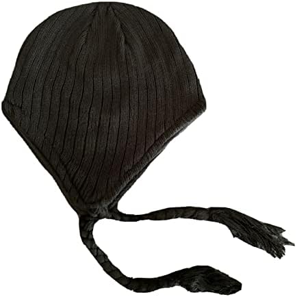 Muški peruanski šešir s naušnicama u obliku kravate, jednobojni pleteni šešir u crnoj boji
