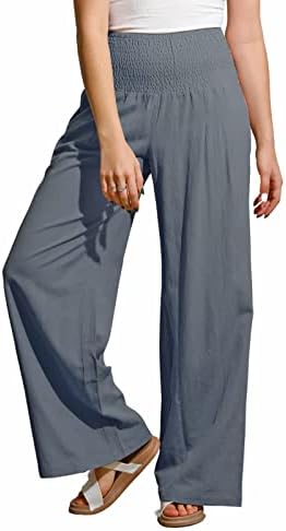 ženske široke lanene hlače palazzo Allah, Ležerne hlače širokog kroja s elastičnim strukom