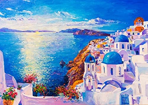 Corfoto 9x6ft tkanina Grčka pozadina gradskih pozadinskih slika ulje slikanje na santorini otoku pejzažna pozadina zidna slika Grčka