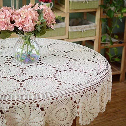 Ustide 60 Okrugla čipkasta stolnjak bež kukičane stolne krpe Elegantne cvjetne pokrivače za stol ručno ranjene stol
