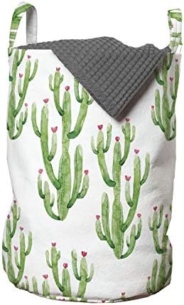 Torba za rublje s akvarelom u boji, biljke Kaktusa, egzotična klima, botaničke grane majke prirode, košara za rublje s ručkama koje