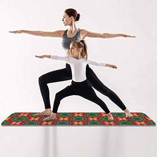 Debela Protuklizna prostirka za vježbanje i fitness 1/4 s printom zelene i crvene mandale za jogu, pilates i podnu kondiciju