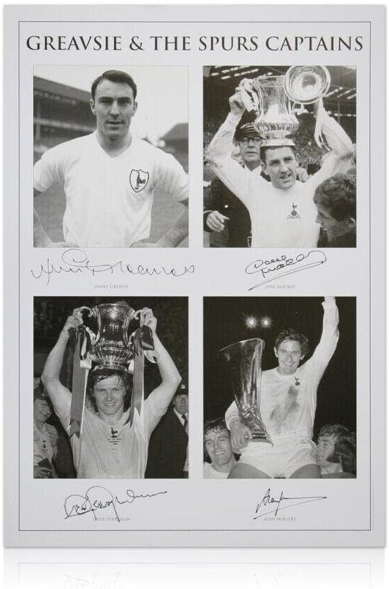 Greavsie i kapetani Spursa - Potpisali Greaves, Mackay, Perryman & Mullery - Autografirane nogometne fotografije