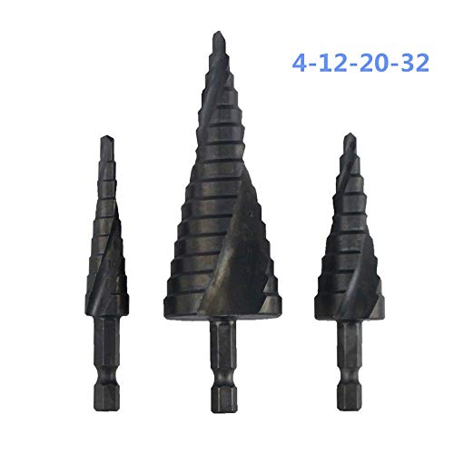 CSLU HSS 4241 Hex Shank Nitriding Spiral utor STEP BIT BIT 4-12/4-20/4-32 mm, 3 komada