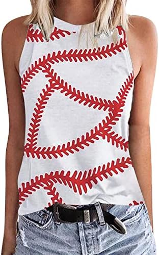 Ženske grafičke majice za bejzbol tisak vrhova bez rukava okrugli vrat pulover casual tenk vrhovi svestrani prsluk majice