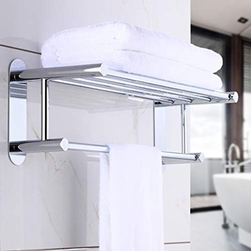 Lymjj stalci za ručnike od nehrđajućeg čelika s policom, Polica za kupaonicu s šipkom za ručnike za zidni nosač, multifunkcijski dvostruki