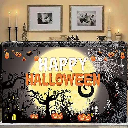 Famoby Happy Halloween tematska tkanina za natpis plakat pozadina natpisa s bundevom, ghoulima, palicom, Spide, Mjesec za Halloween