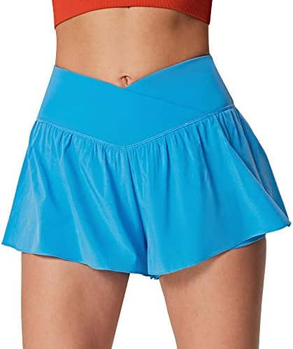 Ewedoos Flowy Athletic Shorts za žene 2 u 1 trčanju kratkih hlača s džepovima crossover s velikim strukom leptira