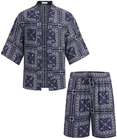 Coofandy muški 2 komada odjeća Lagana kimono kardigan jakna postavljena havajska košulja na plaži s kratkim hlačama