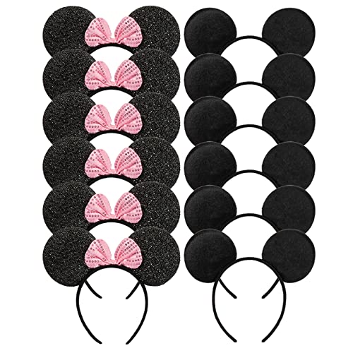 Zhuangzijeve mišje uši, jednobojni luk od crnih i ružičastih šljokica, set od 12