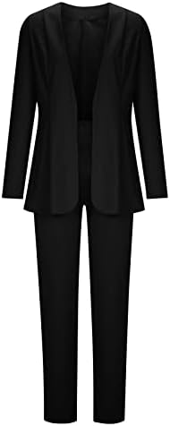 Ženski poslovanje s 2 komada odjeće za odobrenje - Ženski posao 2 komada kaputa s dugim rukavima vrhovi solidne duge hlače setovi