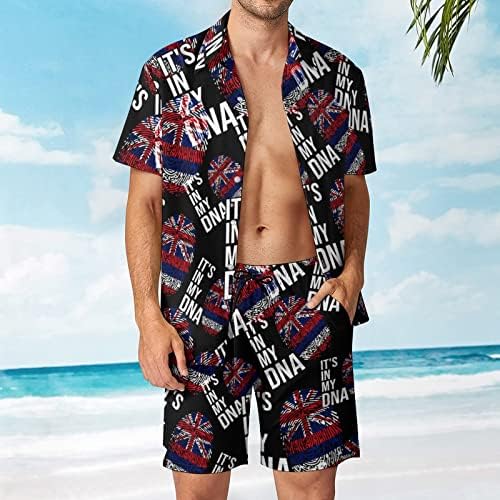 To je u mojoj DNK Hawaii State Flag muškim dvodijelnim odjelima za plažu Havajsko gumb dolje košulja s kratkim rukavima i kratkim hlačama