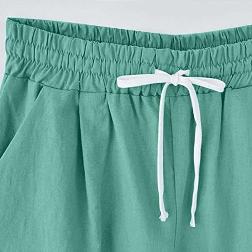 Pamučne lanene bermude kratke hlače za ženske elastične kratke hlače s visokim strukom ljetne ležerne labave kratke hlače s džepovima