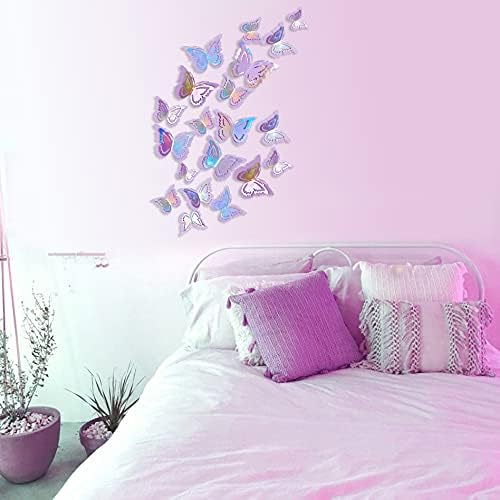PinkBlume Iridescent Purple Butterfly ukrasi naljepnice Lavanda 3D leptiri Zidna umjetnost uklonjiva zidne naljepnice za sirene jednorog