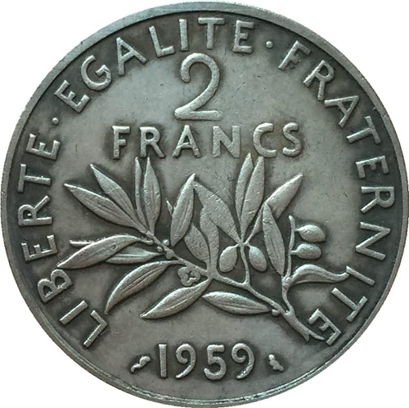 1959. Francuski novčići čisti bakreni srebro zreljenje Antikni srebrni dolar kovanice Kolekcija može puhati