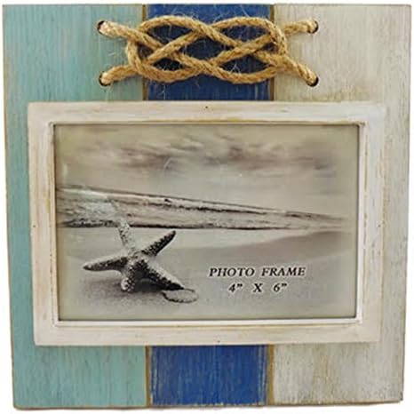 Barry Owens Co. Inc. Wood Aqua, plava i bijela konop čvor okvir za fotografije, drži 4 inča x 6 inča slike