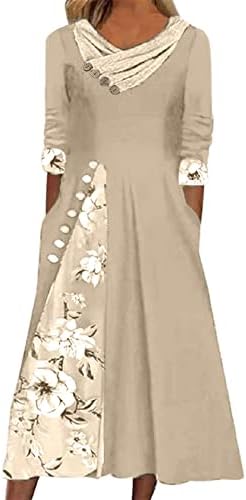 Ženska ljetna ležerna haljina s izrezom i printom u obliku slova 1/2 rukava džepovi za slobodno vrijeme tekuća večernja haljina na
