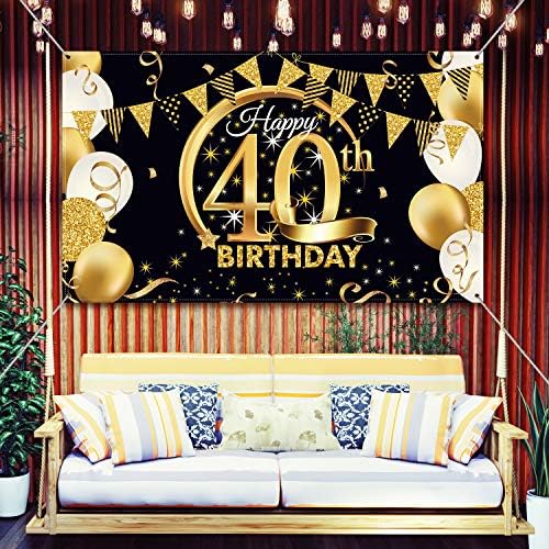 dekoracija zabave za 40. rođendan, izuzetno veliki plakat od tkanine od crnog zlata za foto kabinu za 40. rođendan, pozadinski natpis,