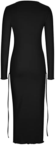 Haljina za žene 2023 ležerna jednobojna Maksi haljina s izrezom u obliku slova u i dugim rukavima večernje haljine ležerna opremljena