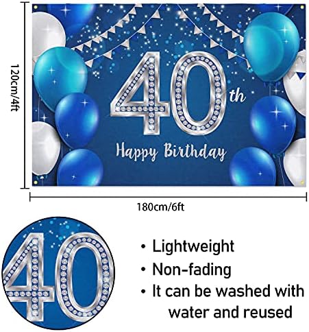 Hamigar 6x4ft sretna pozadina natpisa 40. rođendana - 40 godina staračka ukrasa za zabavu za žene muškarce - plavo srebro