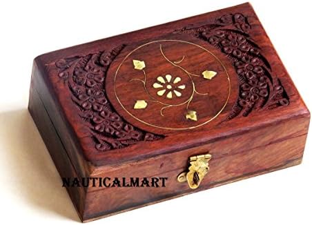 NauticalMart ručno izrađeni drveni nakit/čuvaj kutiju s poklopcem - Mali prsica za skladištenje drva vintage izgled