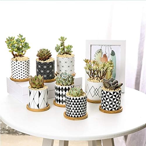 Dekor biljaka moderna geometrijska žardinjera keramički Sukulentni lonac s drenažom i bambusovom paletom mini lonac za cvijeće okrugli