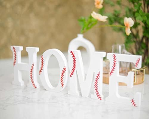 Favdec bejzbol drveni znak, ukrasni drveni blok znakovi riječi, samostojeća drvena slova, set od 4 bejzbol kućnih natpisa za dekor