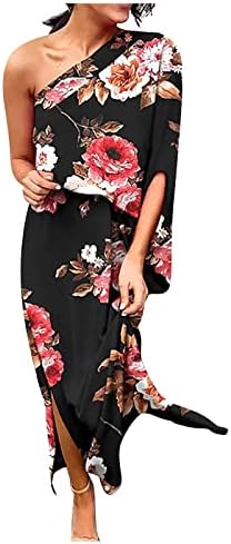 Maxi haljine za žene 2023., ženske seksi prorez za jedno rame cvjetni kratki rukav labava ležerna haljina