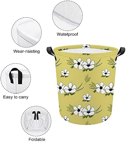 ColourLife vodootporna platna za pranje rublja košarica žuti proljetni cvjetovi sklopivi kante za odlaganje odjeće za odjeću s ručkama