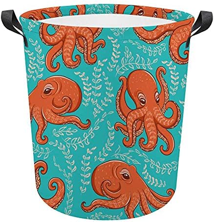 Košarica za pranje rublja, velika kolica za pranje rublja s ručkama hobotnice na tirkiznoj boji, košara za odjeću, košaru za odlaganje
