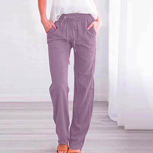 Ljetne Ležerne pamučne lanene hlače za žene široke hlače s džepovima širokog kroja jednobojne hlače ravnih nogavica hlače za plažu
