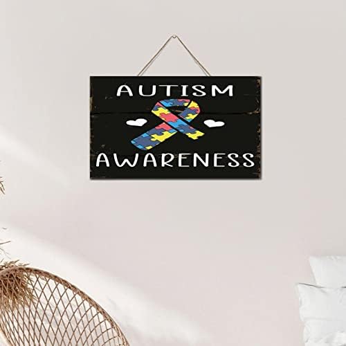 Autizam zagonetost zagonetka Komad drvena ploča natpis Inspirativna polica Uredni dekor drveni plak znak Antička autistična podrška