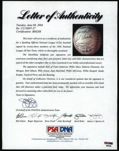 Roberto Clemente Willie Mays Sandy Koufax 1966 All Star Game Potpisan bejzbol PSA - Autografirani bejzbol