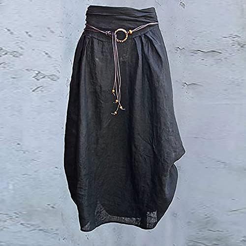 Ženske vintage pamučne platnene duge suknje čvrste visoki struk navučena asimetrična midi suknja Summer Casual Comfort Swing suknja