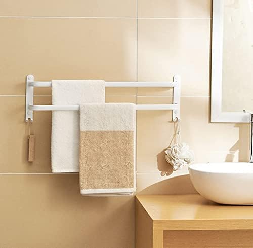 Generički jednostavni stalak za ručnike, dvostruki nosač ručnika, aluminijski zid ugrađen 2 sloj ručnika s kukom, bijela vodootporna
