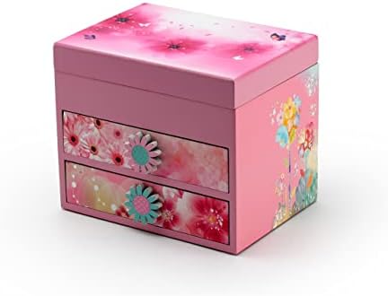 Ružičasta drvena cvjetna tema 18 Napomena Spinning Ballerina Music Box - Mnogo pjesama za odabir - samo vas