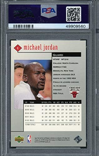 Michael Jordan 1998 Gornja paluba Black Diamond košarkaška karta br. 8 stupnjeva PSA 9 metvica