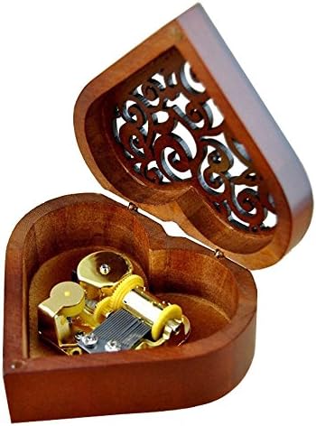 Starinski ugravirana drvena glazbena kutija za navijanje, Lilium iz Elfen laži glazbenu kutiju, s kretanjem zlata u, u obliku srca