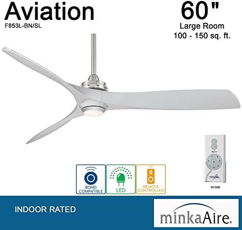 Zrakoplovni 60-inčni stropni ventilator s LED pozadinskim osvjetljenjem od 60 inča s brušenim niklom i srebrnim lopaticama