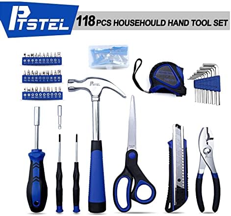 118pcs set alata za dom, set alata za kućanstvo BB, osnovni set alata za muškarce početnike, opći set alata za popravak s plavom kutijom