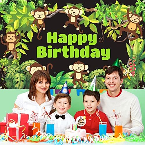 Majmun džungla safari rođendanski banner Ukrasi Slatki majmuni tematska pozadina za rođendan za dječaka djevojčice za bebe šuma zeleno