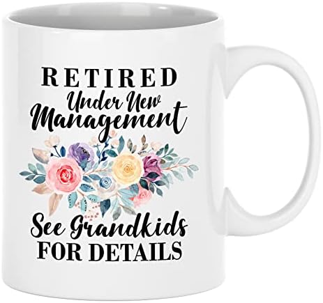 Šalica za umirovljenje za žene, šalica za sretnu mirovinu za suradnicu, zabavna šalica za umirovljenu baku od unuka, 11 unci bijele
